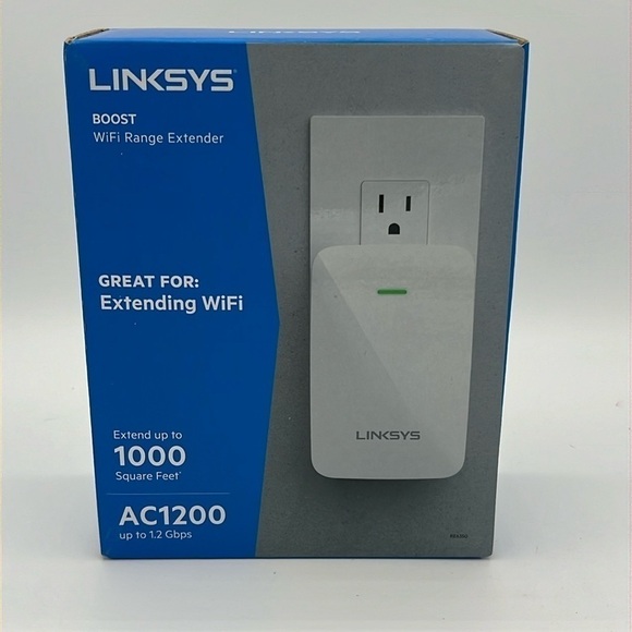 LINKSYS BOOST WIFI RANGE EXTENDER UP TO 1,000 SQ FEET MODEL # RE6250/RE6350 - Picture 1 of 7